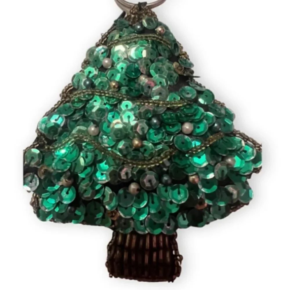 Christmas Tree Sequins And Beads Keychain Coin Purse - Picture 2 of 3